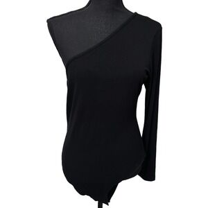 NWT LNA‎ Clothing Women's Size 1X Slade Heavy Rib One Shoulder Bodysuit Black